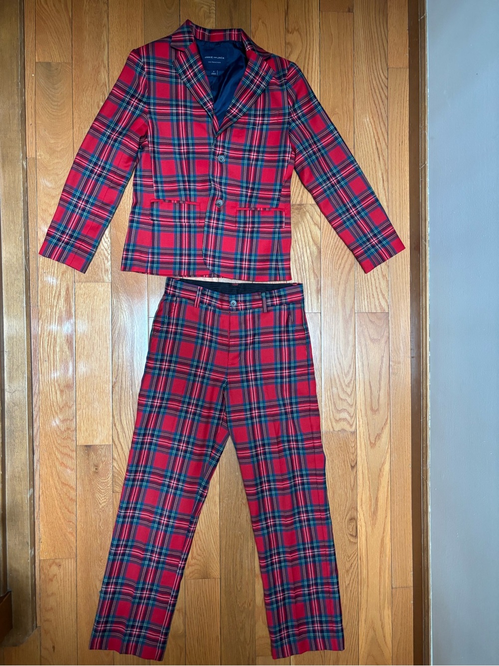 Janie and Jack Red and Green Plaid blazer and lined suit pants